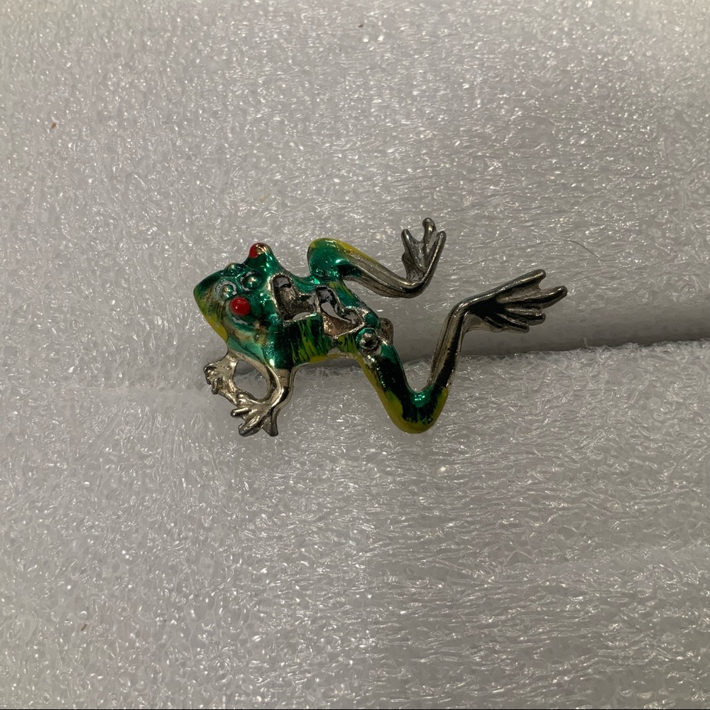 VINTAGE 70s FROG SCATTER PIN / BROOCH METAL ENAMEL